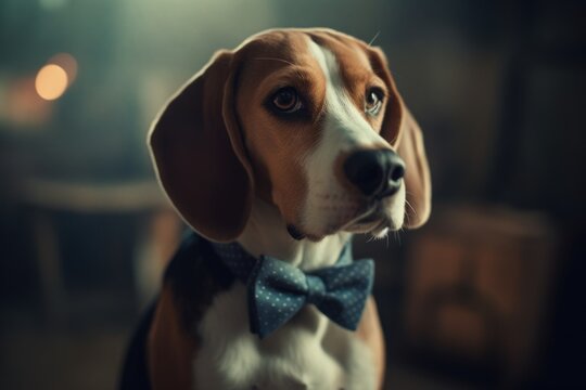 Anthropomorphic dog of the Beagle breed dressed in a suit like a businessman. Business Concept. AI generated