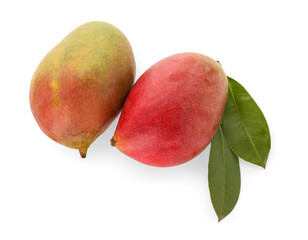 Fresh ripe mangoes on white  background