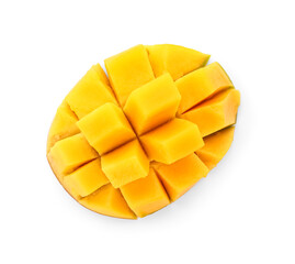 Fresh cut mango on white background