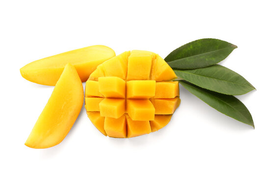 Fresh cut mango on white background