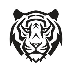 tiger head, vintage logo line art concept black and white color, hand drawn illustration