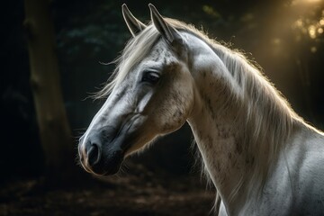 Fairytale beautiful horse close-up with selective focus. AI generated, human enhanced