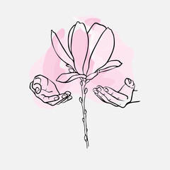 Natural Caring Hands watercolor one line design