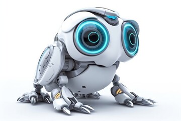 Bird White Background Cyber Robot Toy With Copy Space Generative AI