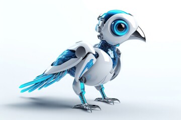 Bird White Background Cybernetic Robot Pet With Copy Space Generative AI