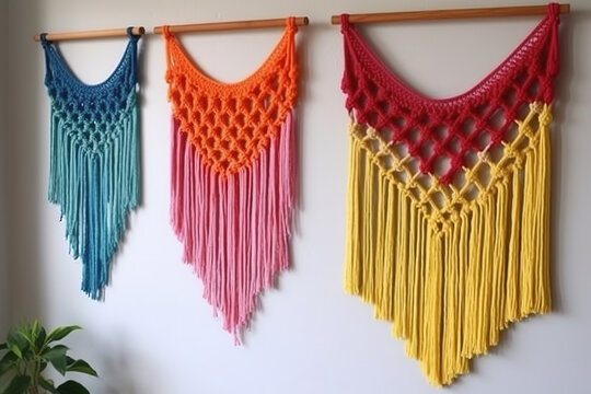 DIY macrame wall hanging. Boho style colorful home decor. Generative AI