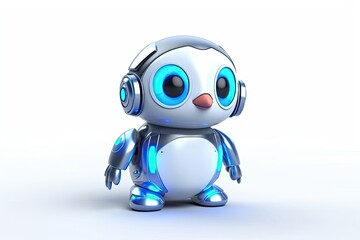 Obraz premium Penguin White Background Cybernetic Robot Pet With Copy Space Generative AI