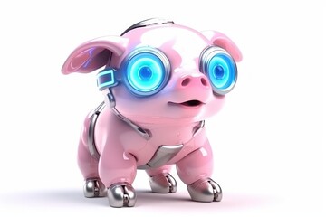 Pig White Background Cyber Robot Pet With Copy Space Generative AI