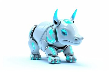 Fototapeta premium Rhino White Background Cyber Robot Toy And Copy Space Generative AI