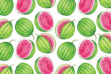 Seamless watermelons pattern. Vector background in Watercolor design style.