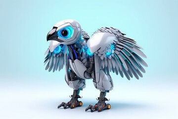 Vulture Light Blue Background Cybernetic Robot Pet With Copy Space Generative AI