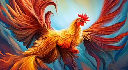 Fototapeta premium AI Generative Roosters in Phoenix form