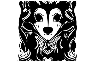 Black and white illustration of a fox