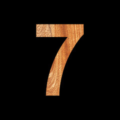 Number 7 with oak wood background - Black background