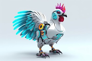 Rooster Grey Background Robot Toy And Copyspace Generative AI