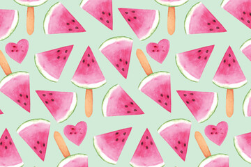 Seamless watermelons pattern. Vector background in Watercolor design style.
