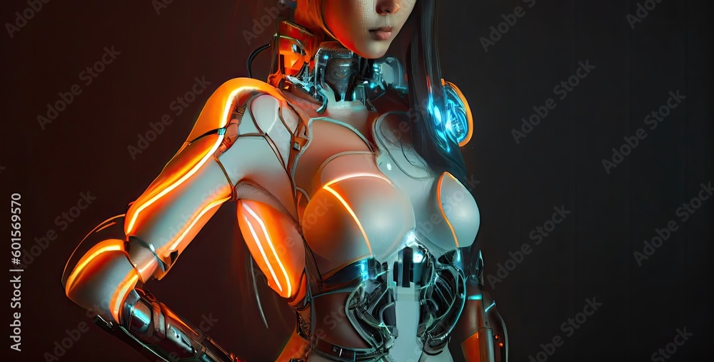 Poster horizontal banner cybernetic artificial intelligence background with copy space generative ai