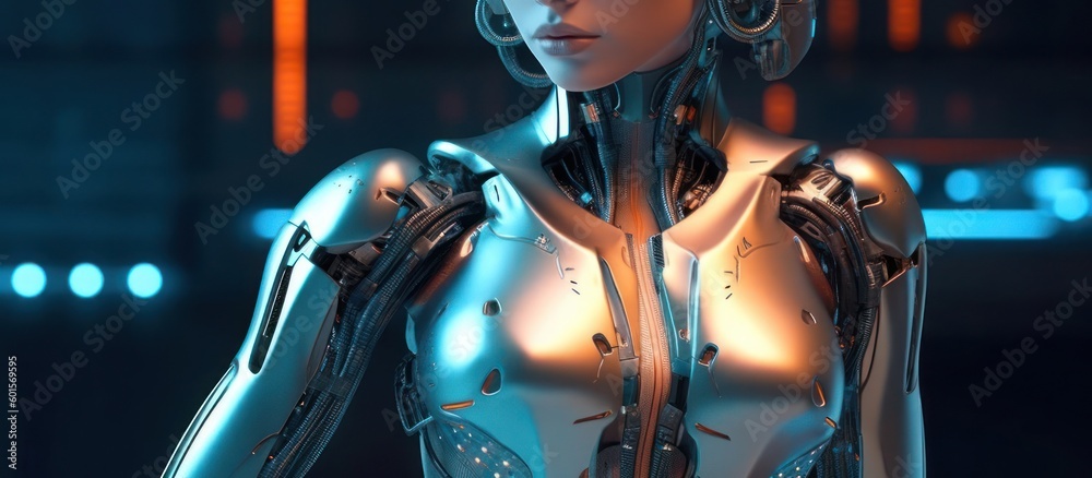 Poster horizontal banner robotic ai backdrop with copy space generative ai