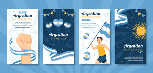 Argentina Independence Day Social Media Stories Cartoon Hand Drawn Templates Background Illustration