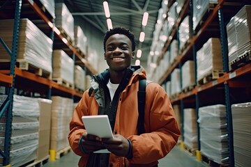 Man warehouse worker with a tablet, Generative AI Technology