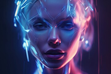 Neon Female Robotic AI Backdrop With Copy Space Generative AI
