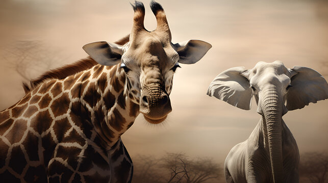 AI Generative art of hybrid animals elephants,giraffes amd rhinoceros