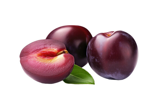plums with leaves isolated PNG