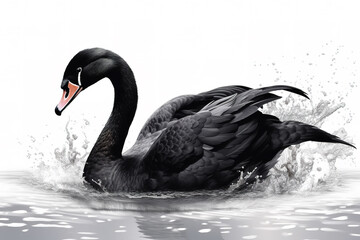 Image of a black swan on white background. Wildlife Animals. Illustration. Generative AI. - obrazy, fototapety, plakaty