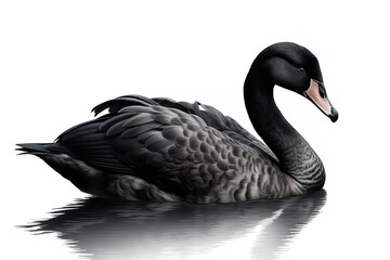 Obraz premium Image of a black swan on white background. Wildlife Animals. Illustration. Generative AI.