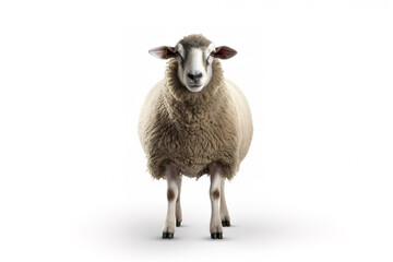 Fototapeta premium Image of sheep standing on a white background. Farm animals. illustration. Generative AI.
