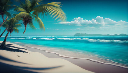 Obraz na płótnie Canvas Beautiful blue ocean waves on sandy beach Ai generated image