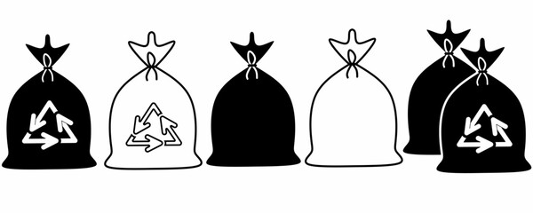 outline silhouette trash bags icon set isolated on white background