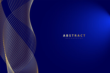 Abstract blue background with gold lines curved