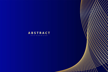 Abstract blue background with gold lines curved