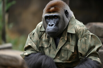 Fototapeta na wymiar gorilla tail wearing clothes