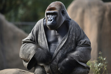Fototapeta na wymiar gorilla tail wearing clothes