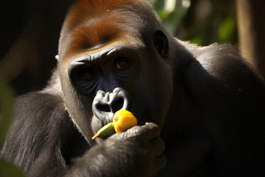 A Gorilla Eating A Banana