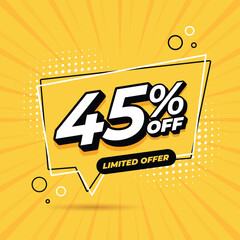 Yellow banner 45% discount for promotions and offers