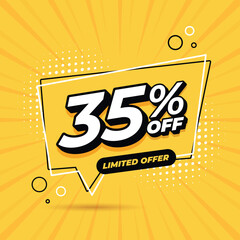 Yellow banner 35% discount for promotions and offers