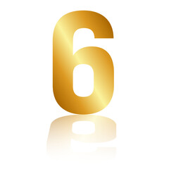 Number six from golden ribbon with mirror shadow