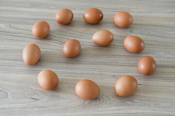 Eggs on a wooden table