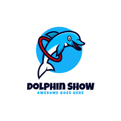 Vector Logo Illustration Dolphin Mascot Cartoon Style.
