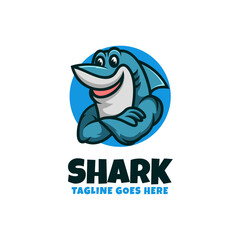 Vector Logo Illustration Shark Mascot Cartoon Style.