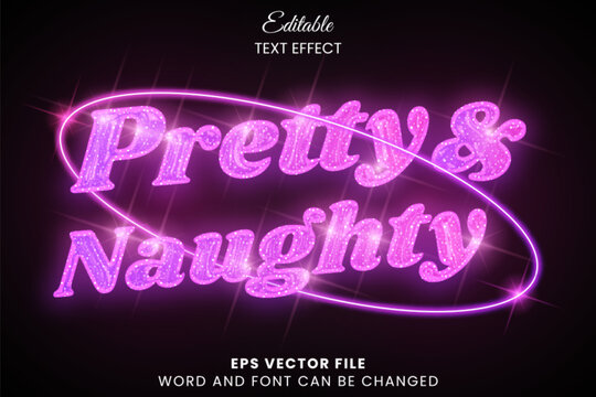 pink neon pretty naughty vintage vector text effect