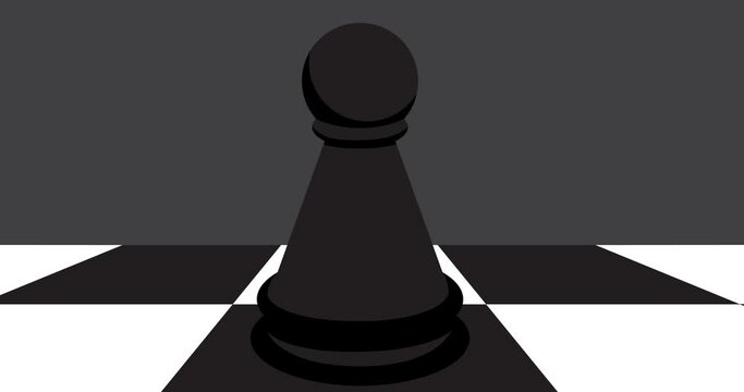 Black pawn, chess piece animated cartoon video.
