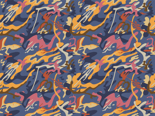 Abstract Background in Grunge Style. Camo Ink Splashes Seamless Pattern