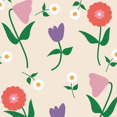 Flower Vector summer seamless pattern garden botanical