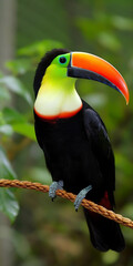 Fototapeta premium Toco toucan perched in profile on branch, generative ai