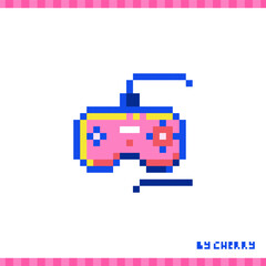 Pixel Art Retro Gamepad Icon. 90s 8-bit Style Illustration of Video Game Controller. Cute Pixel Nostalgia Gaming Sticker.
