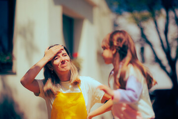 Mother Feeling Exasperated by Her Hyperactive Toddler Running Around. Stressed mom feeling overwhelmed by energetic daughter
